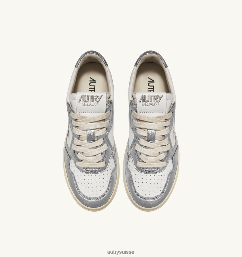 sneakers bicolores medalist mid en cuir blanc et argent 28NX00225 suisse femmes Autry