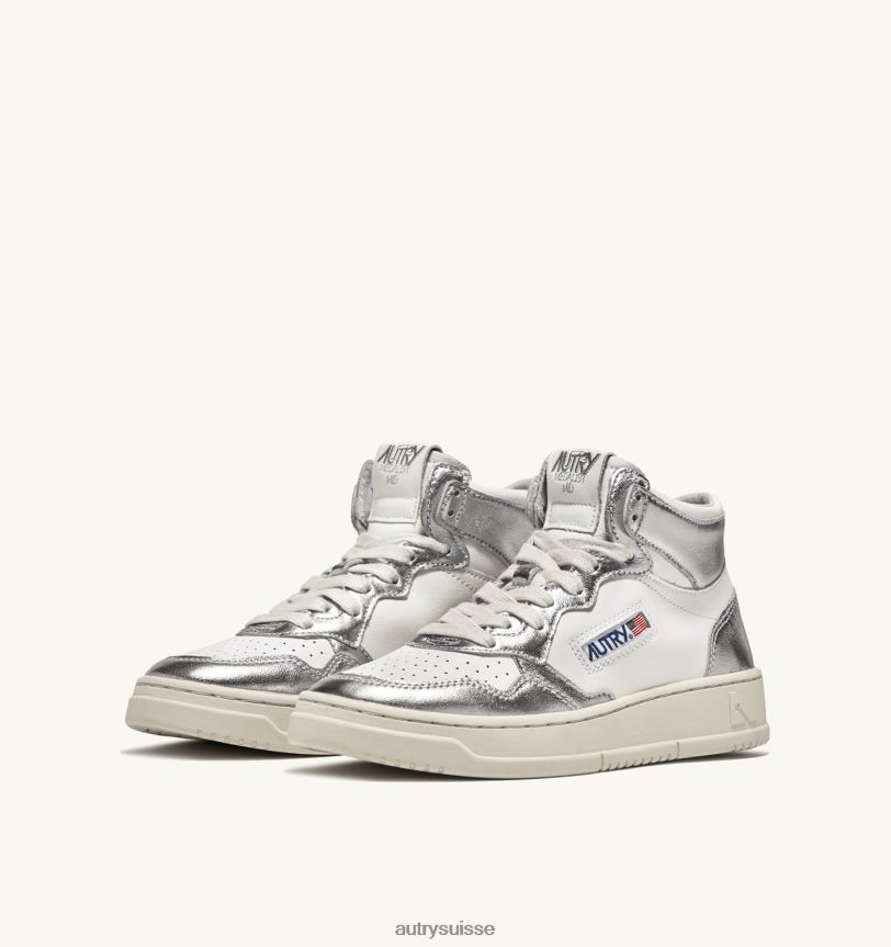sneakers bicolores medalist mid en cuir blanc et argent 28NX00238 suisse femmes Autry