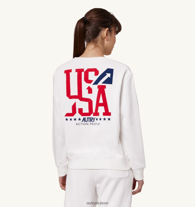 sweat col rond logo iconique blanc 28NX00281 suisse femmes Autry