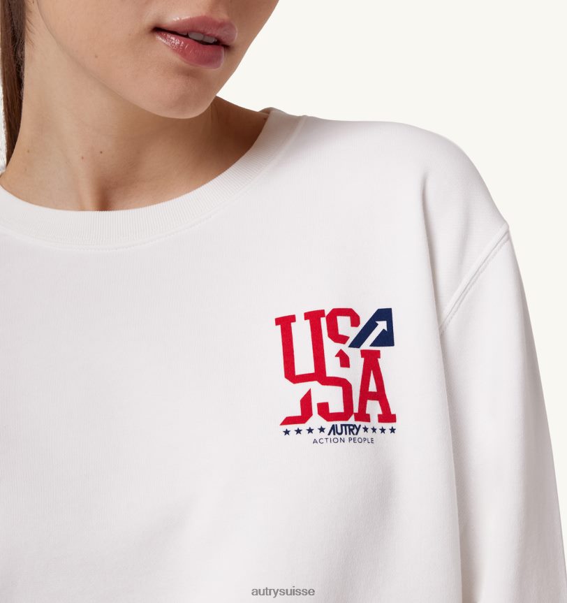 sweat col rond logo iconique blanc 28NX00281 suisse femmes Autry
