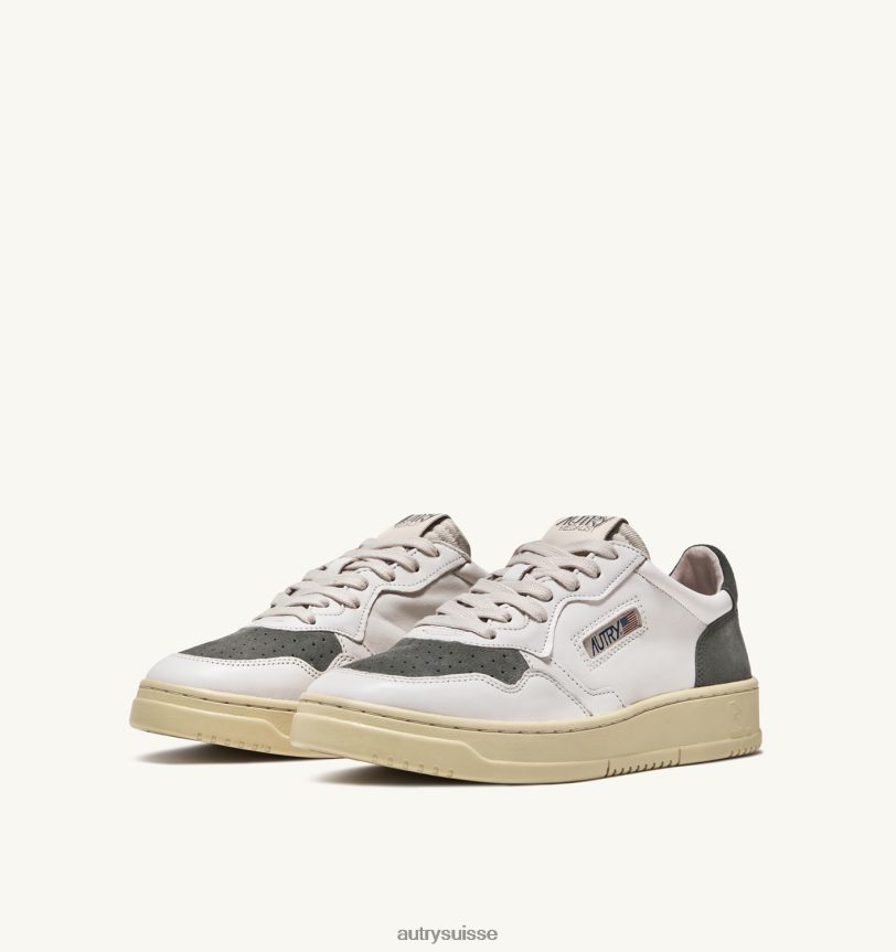 baskets basses médaillées en daim e pelle bianco e militaire 28NX0062 suisse Hommes Autry