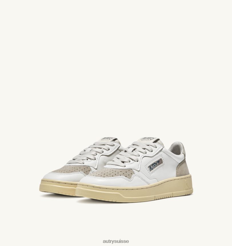 baskets basses médaillées en daim e pelle bianco e sand 28NX0061 suisse Hommes Autry