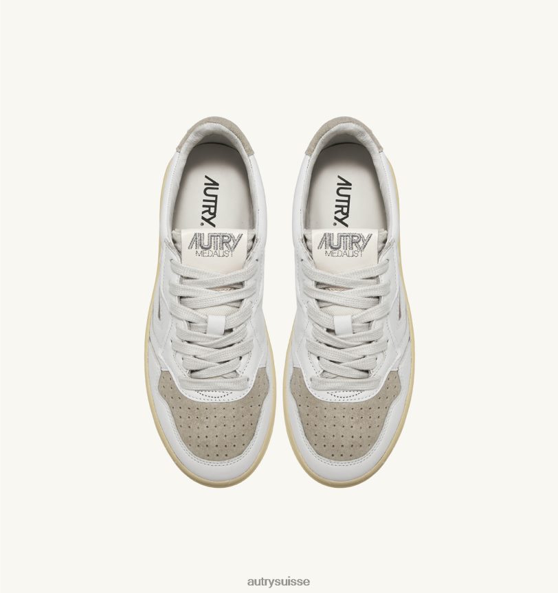 baskets basses médaillées en daim e pelle bianco e sand 28NX0061 suisse Hommes Autry