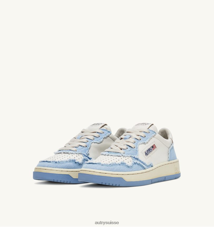 baskets basses medalist bicolores en cuir de chèvre souple et toile effilochée blanc et bleu 28NX0047 suisse Hommes Autry