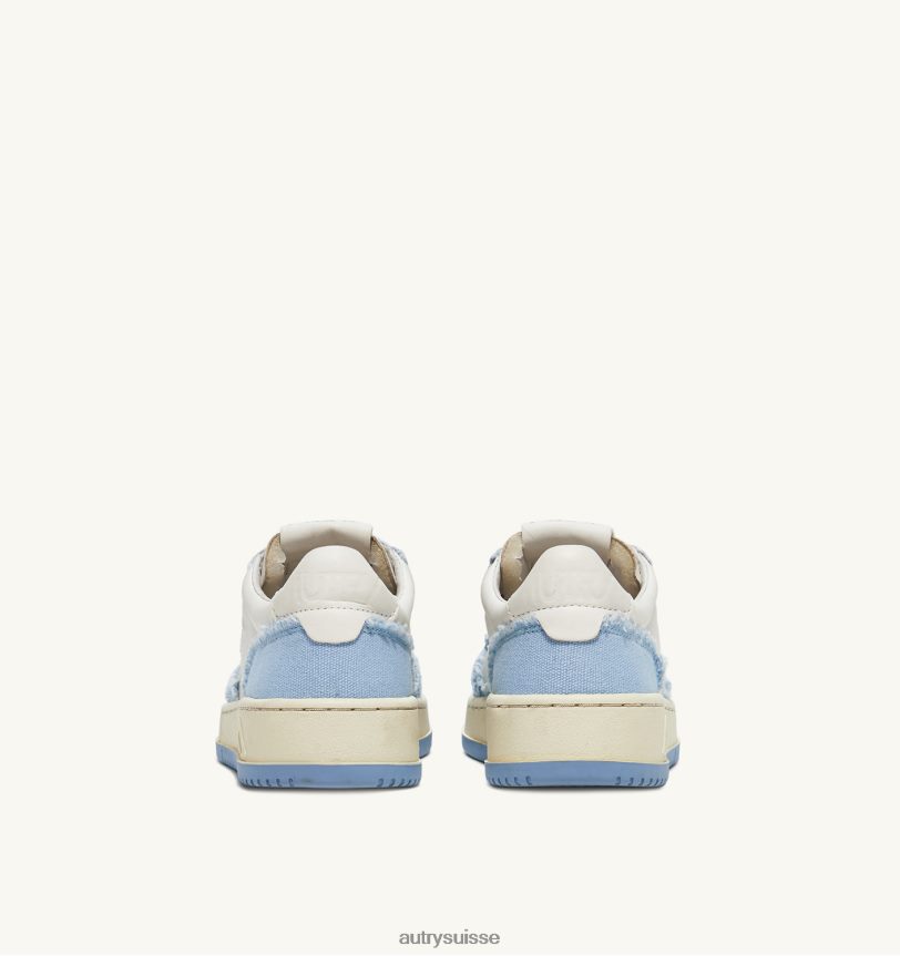 baskets basses medalist bicolores en cuir de chèvre souple et toile effilochée blanc et bleu 28NX0047 suisse Hommes Autry
