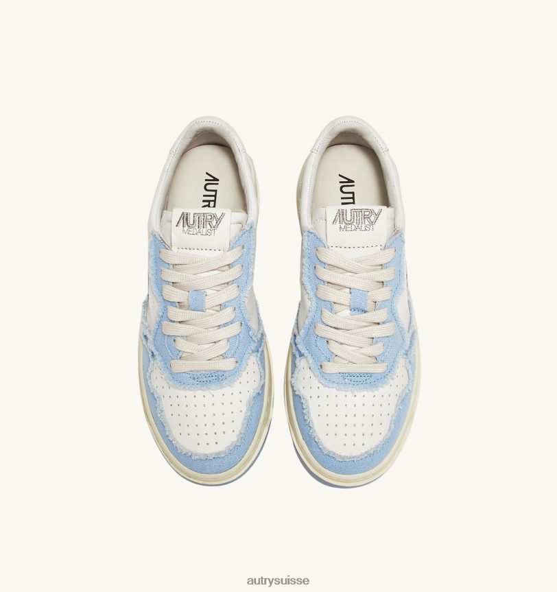 baskets basses medalist bicolores en cuir de chèvre souple et toile effilochée blanc et bleu 28NX0047 suisse Hommes Autry