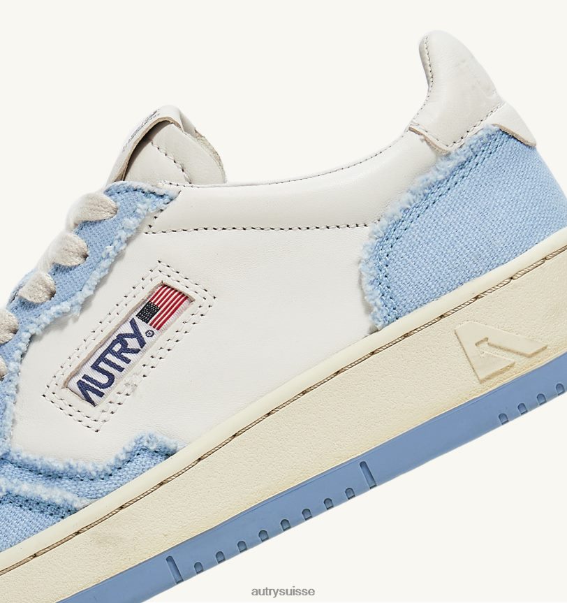 baskets basses medalist bicolores en cuir de chèvre souple et toile effilochée blanc et bleu 28NX0047 suisse Hommes Autry