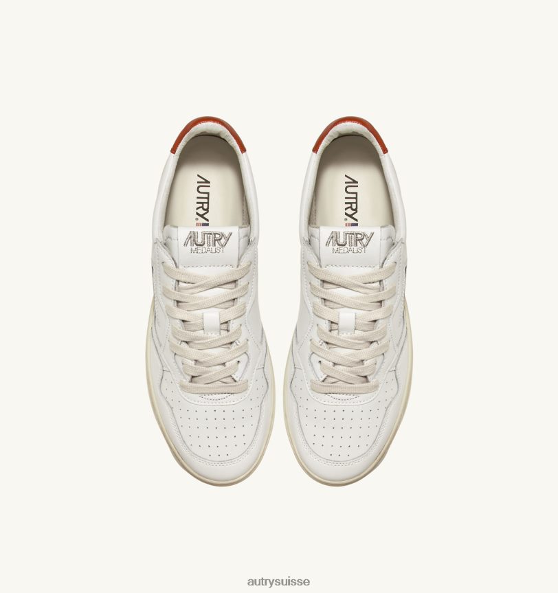 baskets basses medalist en cuir blanc et rouille 28NX007 suisse Hommes Autry