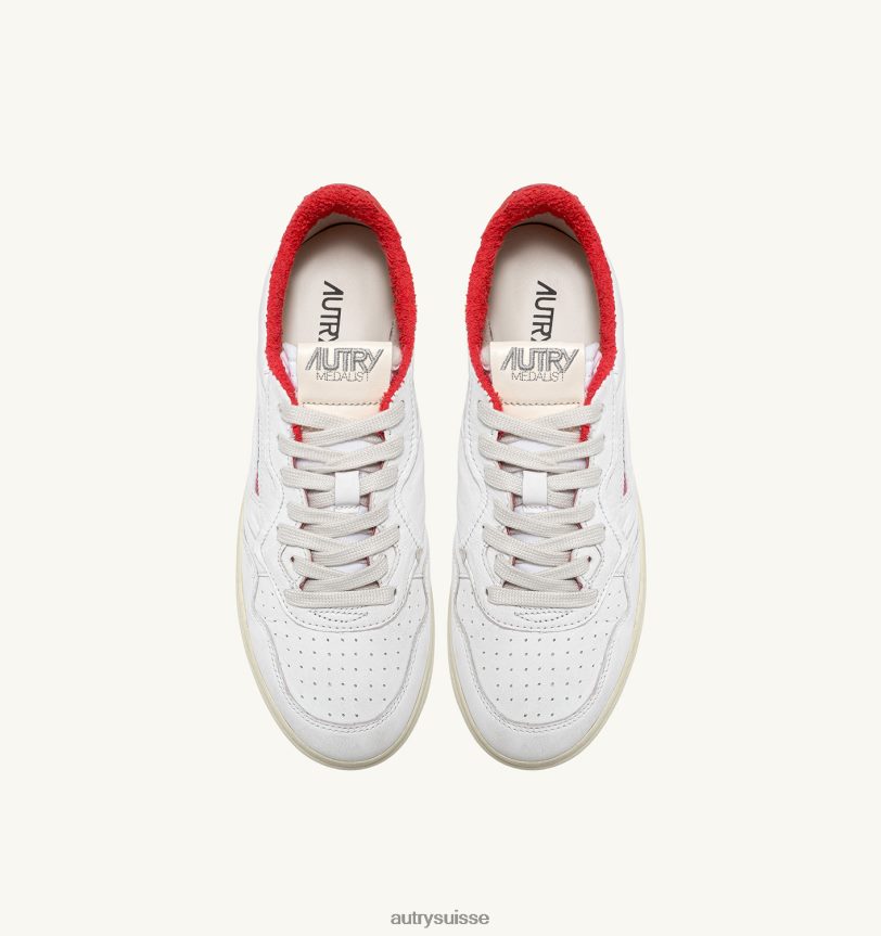baskets basses medalist en cuir de chèvre souple et éponge blanc et rouge 28NX0043 suisse Hommes Autry