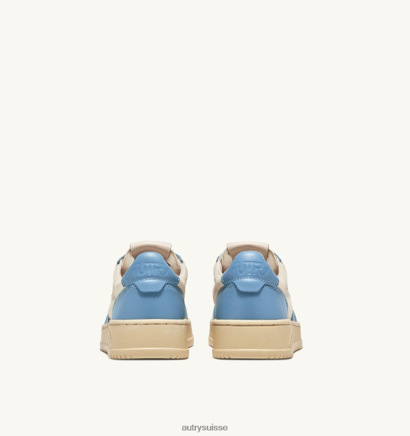 baskets basses medalist en cuir et toile blanc et bleu ciel 28NX0059 suisse Hommes Autry