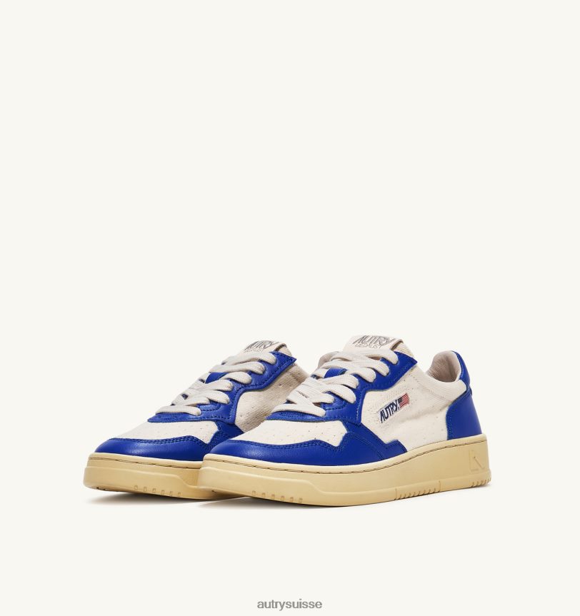baskets basses medalist en cuir et toile blanc et bleu prince 28NX0058 suisse Hommes Autry