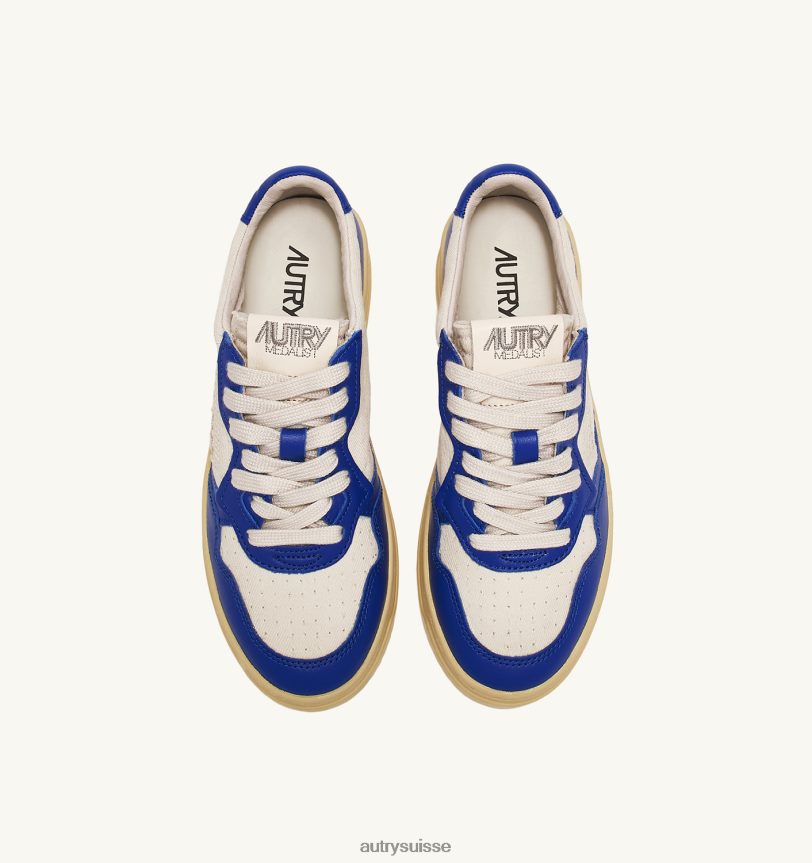 baskets basses medalist en cuir et toile blanc et bleu prince 28NX0058 suisse Hommes Autry