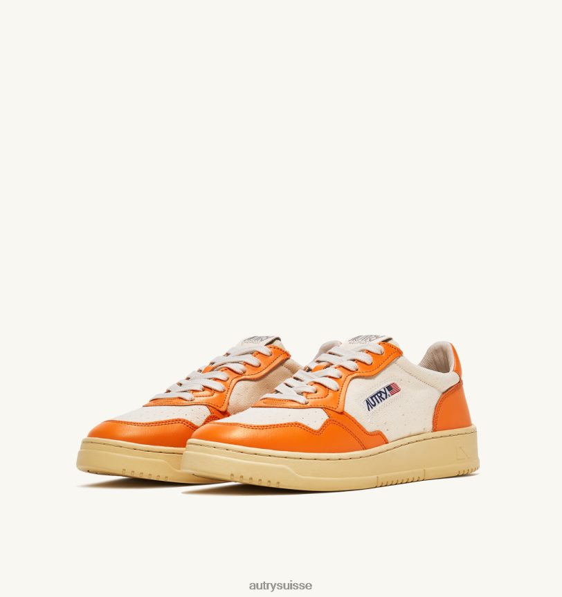 baskets basses medalist en cuir et toile blanc et orange 28NX0060 suisse Hommes Autry