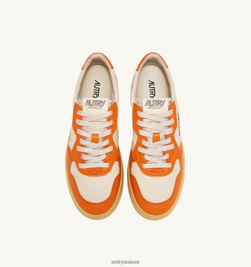 baskets basses medalist en cuir et toile blanc et orange 28NX0060 suisse Hommes Autry