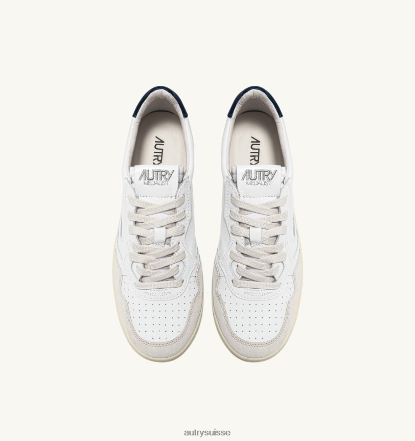 baskets basses medalist en daim et cuir blanc et bleu 28NX0014 suisse Hommes Autry