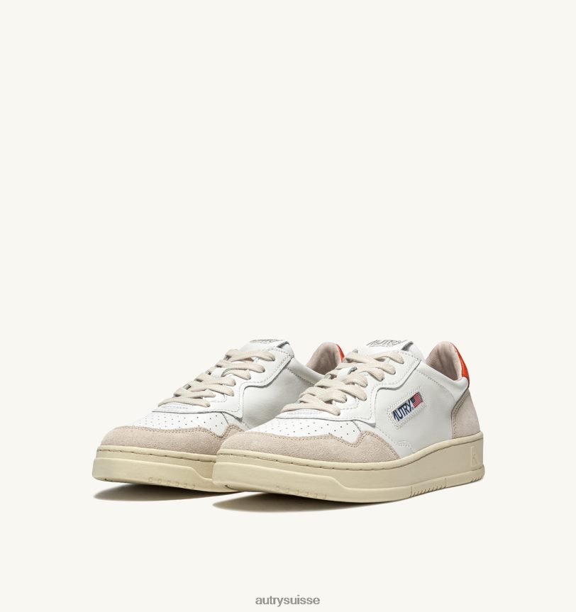 baskets basses medalist en daim et cuir blanc et orange 28NX0015 suisse Hommes Autry