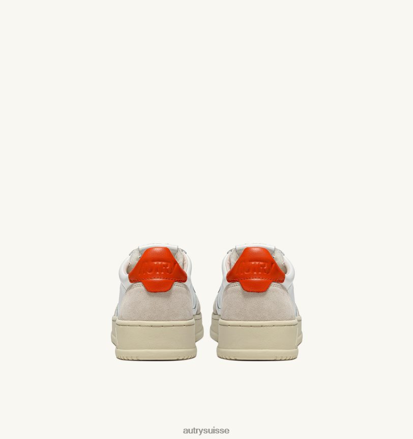 baskets basses medalist en daim et cuir blanc et orange 28NX0015 suisse Hommes Autry