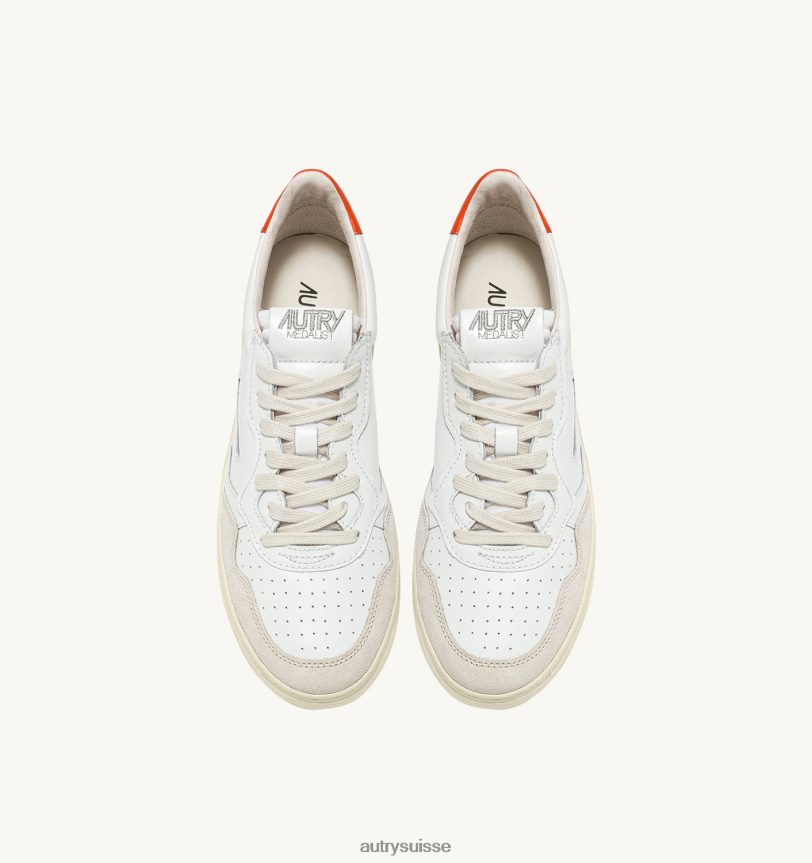 baskets basses medalist en daim et cuir blanc et orange 28NX0015 suisse Hommes Autry