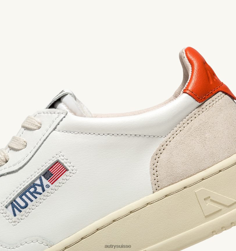 baskets basses medalist en daim et cuir blanc et orange 28NX0015 suisse Hommes Autry