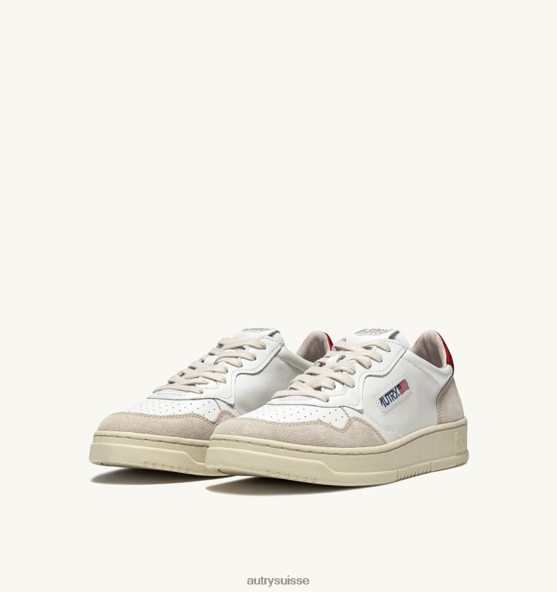 baskets basses medalist en daim et cuir blanc et rouge 28NX0017 suisse Hommes Autry