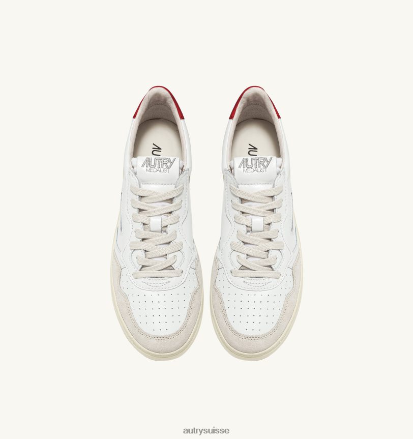 baskets basses medalist en daim et cuir blanc et rouge 28NX0017 suisse Hommes Autry