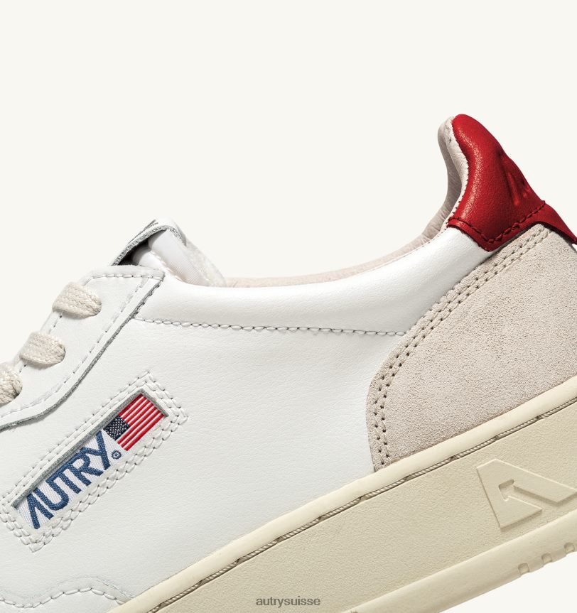 baskets basses medalist en daim et cuir blanc et rouge 28NX0017 suisse Hommes Autry
