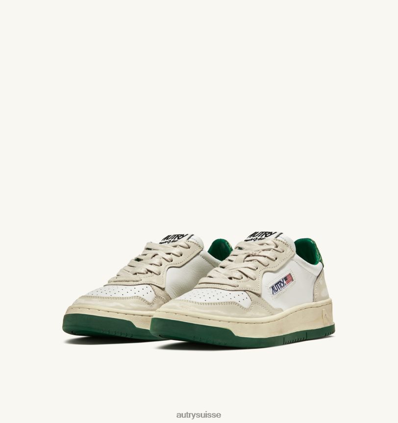 baskets basses super vintage en cuir blanc ivoire et vert 28NX0064 suisse Hommes Autry