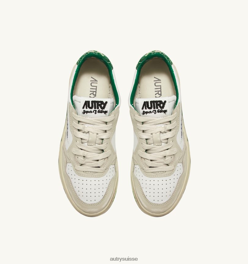 baskets basses super vintage en cuir blanc ivoire et vert 28NX0064 suisse Hommes Autry