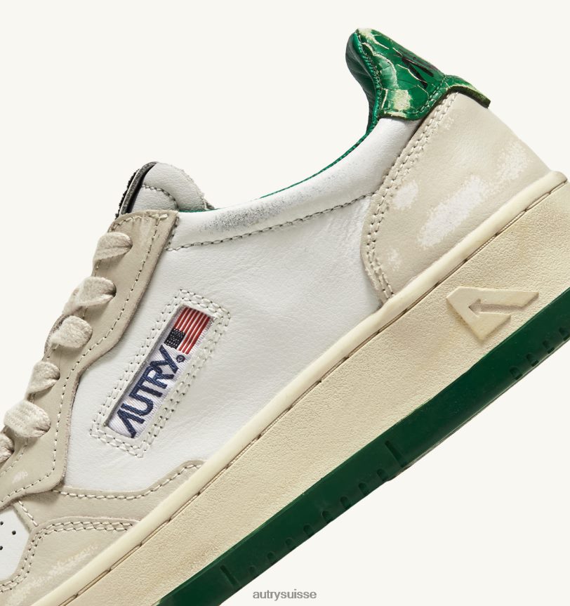 baskets basses super vintage en cuir blanc ivoire et vert 28NX0064 suisse Hommes Autry