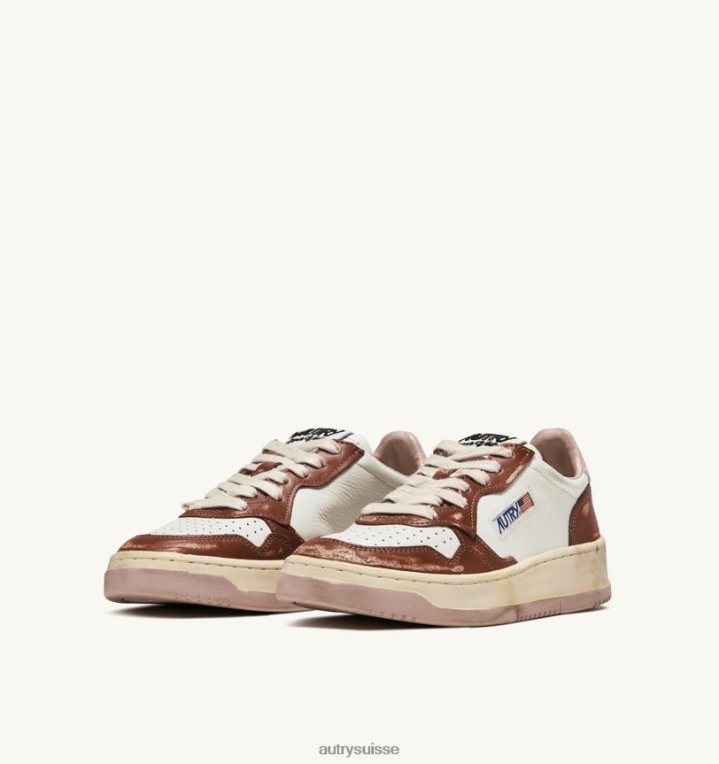baskets basses super vintage en cuir blanc marron et rose 28NX0063 suisse Hommes Autry
