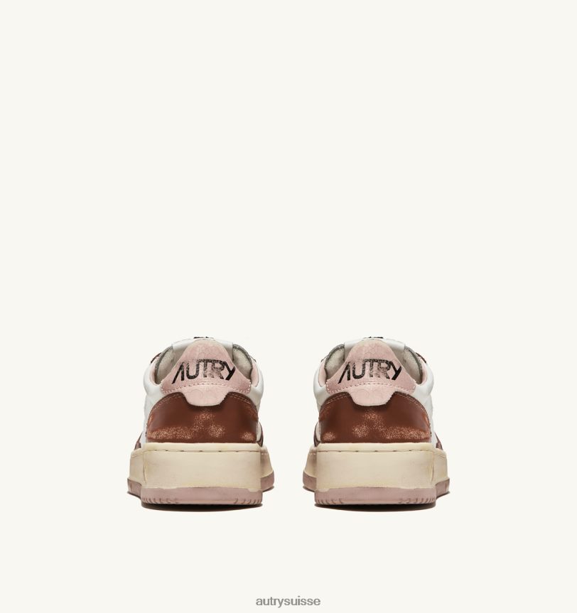 baskets basses super vintage en cuir blanc marron et rose 28NX0063 suisse Hommes Autry