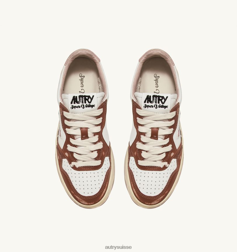 baskets basses super vintage en cuir blanc marron et rose 28NX0063 suisse Hommes Autry