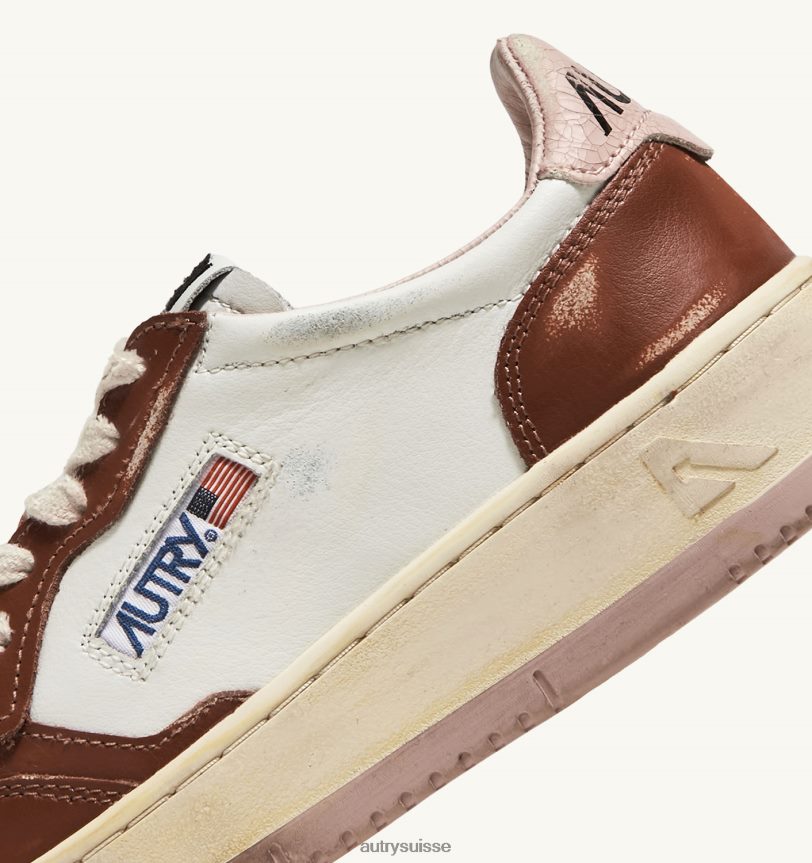 baskets basses super vintage en cuir blanc marron et rose 28NX0063 suisse Hommes Autry