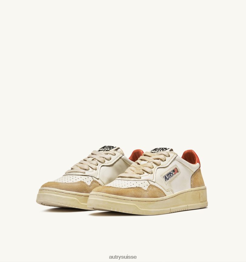 baskets basses super vintage en cuir effet jauni blanc et orange 28NX0065 suisse Hommes Autry