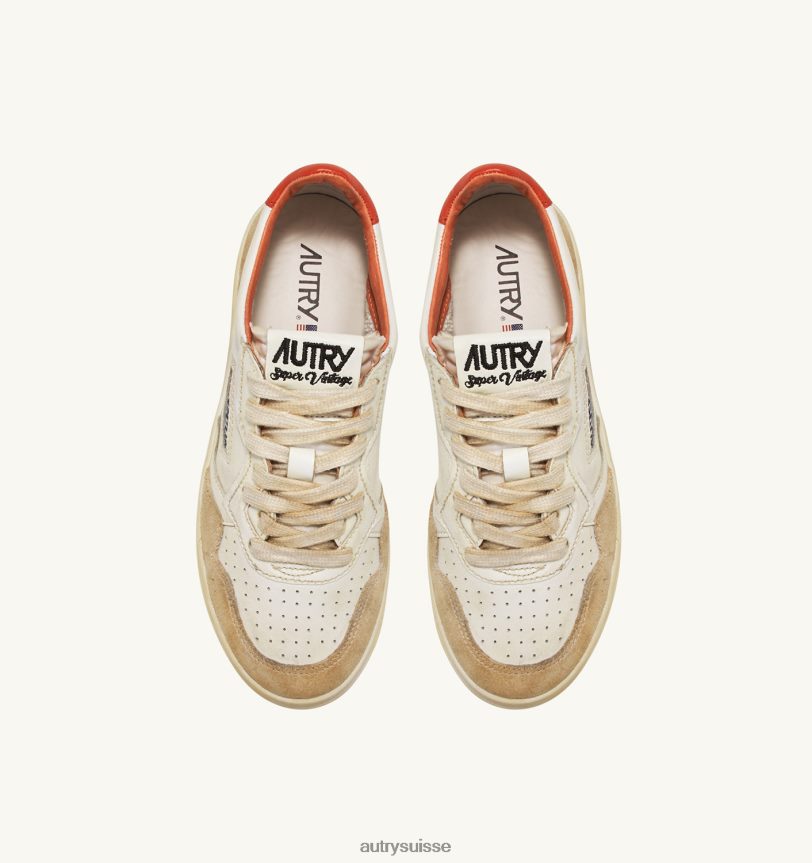 baskets basses super vintage en cuir effet jauni blanc et orange 28NX0065 suisse Hommes Autry