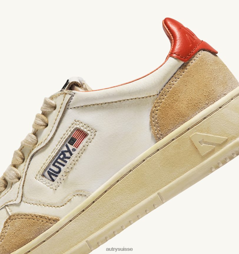 baskets basses super vintage en cuir effet jauni blanc et orange 28NX0065 suisse Hommes Autry
