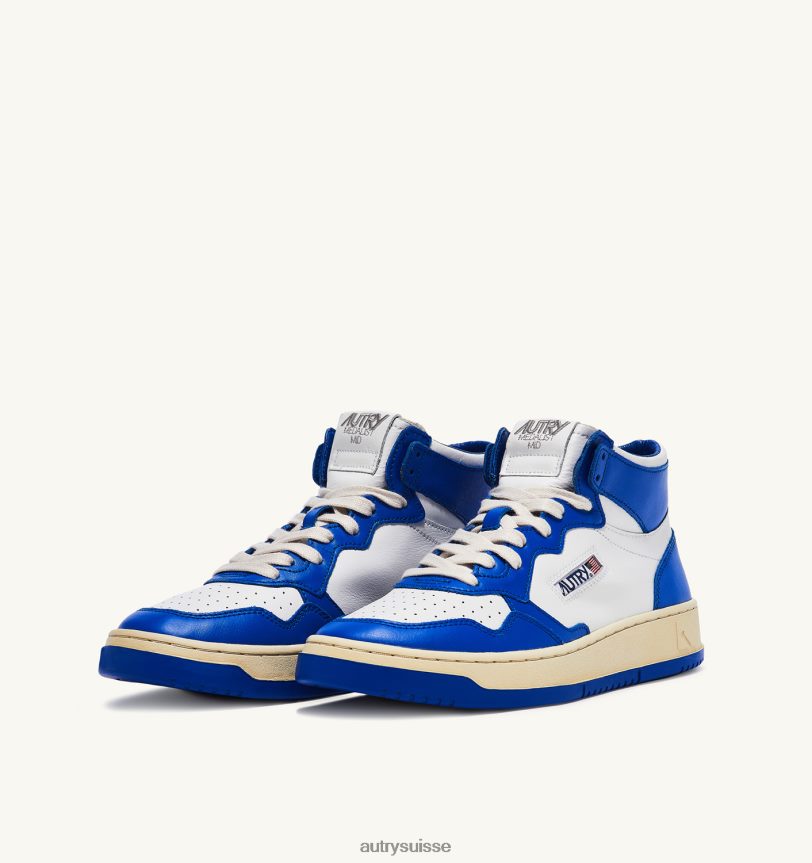 baskets bicolores medalist mid en cuir blanc et bleu prince 28NX0024 suisse Hommes Autry