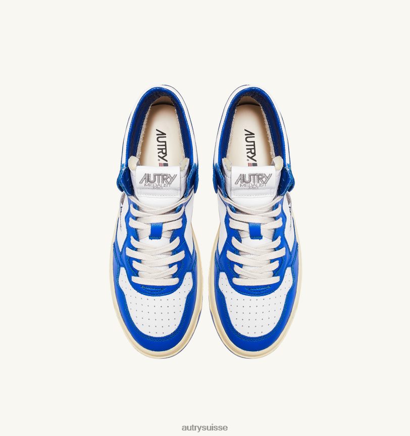 baskets bicolores medalist mid en cuir blanc et bleu prince 28NX0024 suisse Hommes Autry
