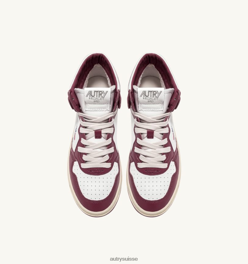 baskets medalist mid en cuir blanc bordeaux 28NX0025 suisse Hommes Autry
