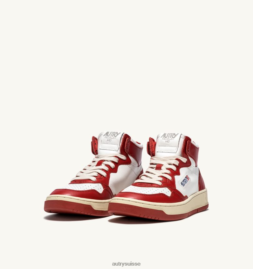 baskets medalist mid en cuir blanc et rouge 28NX0023 suisse Hommes Autry