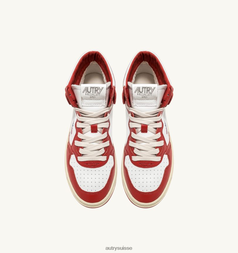 baskets medalist mid en cuir blanc et rouge 28NX0023 suisse Hommes Autry