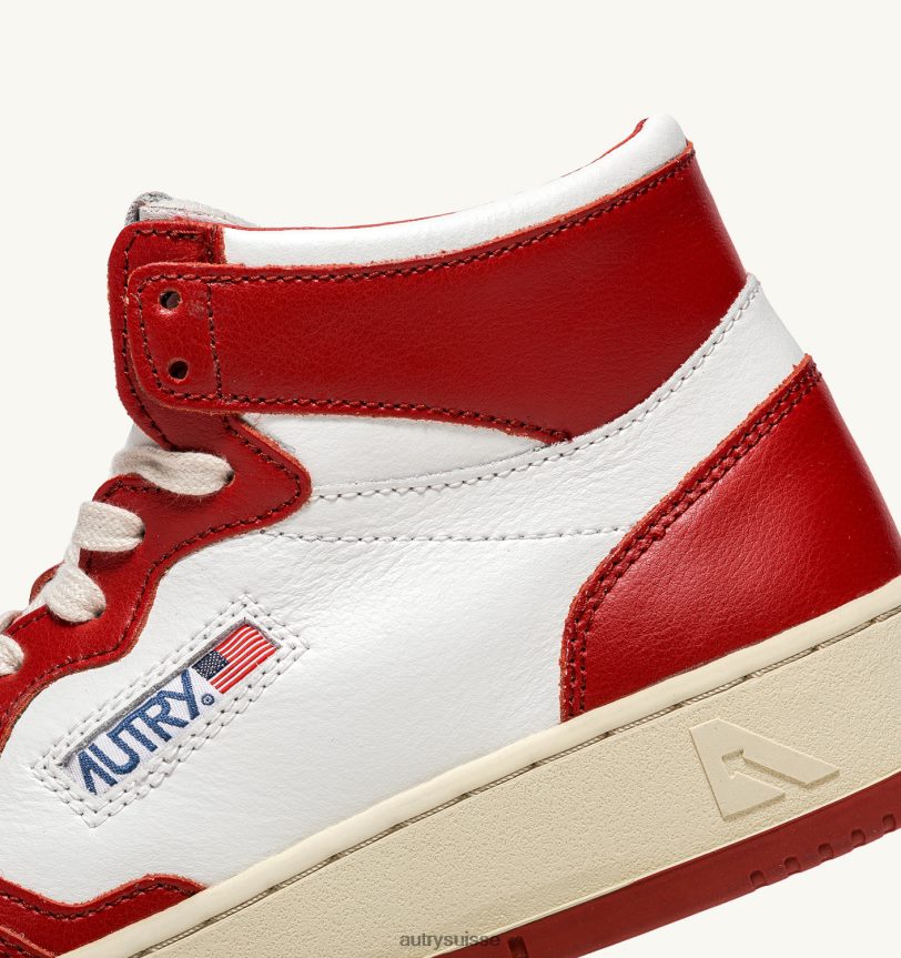 baskets medalist mid en cuir blanc et rouge 28NX0023 suisse Hommes Autry