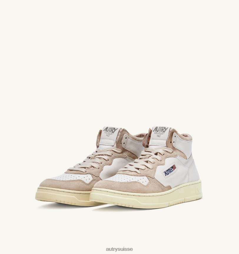 baskets medalist mid en cuir de chèvre et daim blancs 28NX0038 suisse Hommes Autry