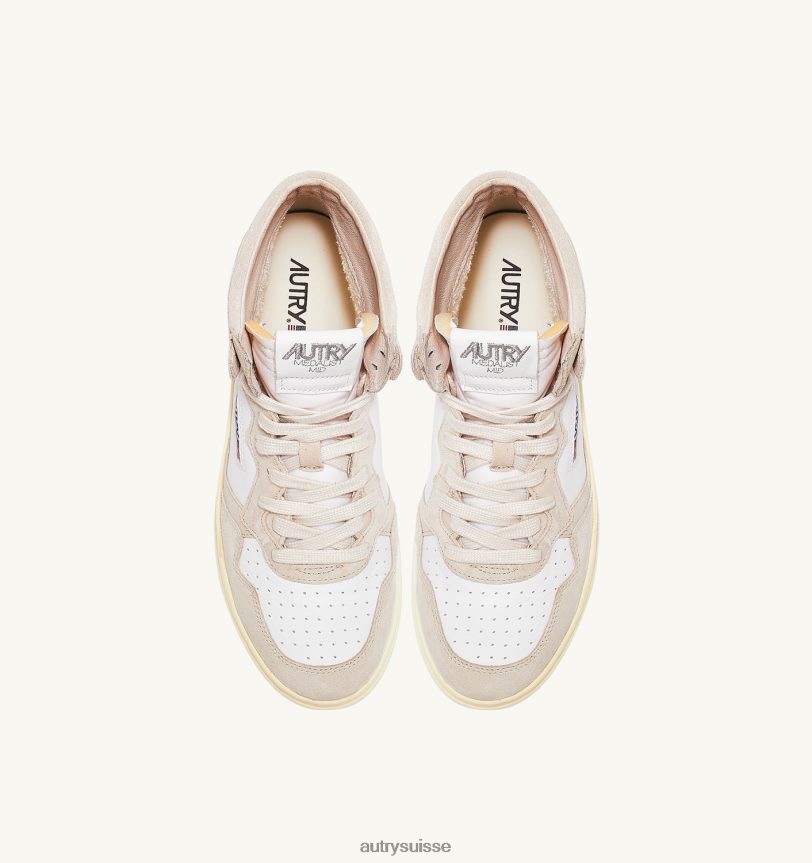 baskets medalist mid en cuir de chèvre et daim blancs 28NX0038 suisse Hommes Autry