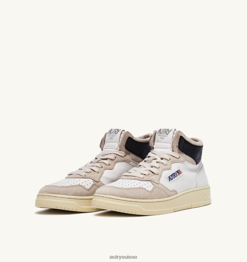 baskets medalist mid en cuir et suède blanc noir 28NX0037 suisse Hommes Autry