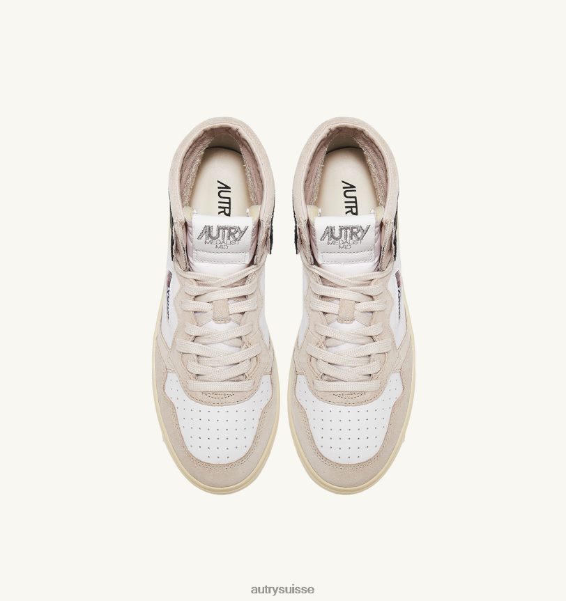 baskets medalist mid en cuir et suède blanc noir 28NX0037 suisse Hommes Autry