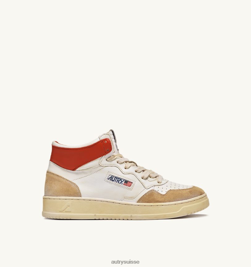 baskets super vintage mid en cuir effet jaunissant blanc et orange 28NX0068 suisse Hommes Autry