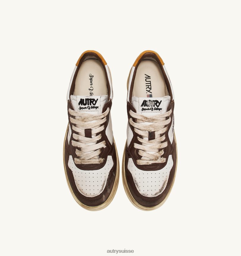 sneaker basse super vintage en cuir marron blanc et miel 28NX0030 suisse Hommes Autry