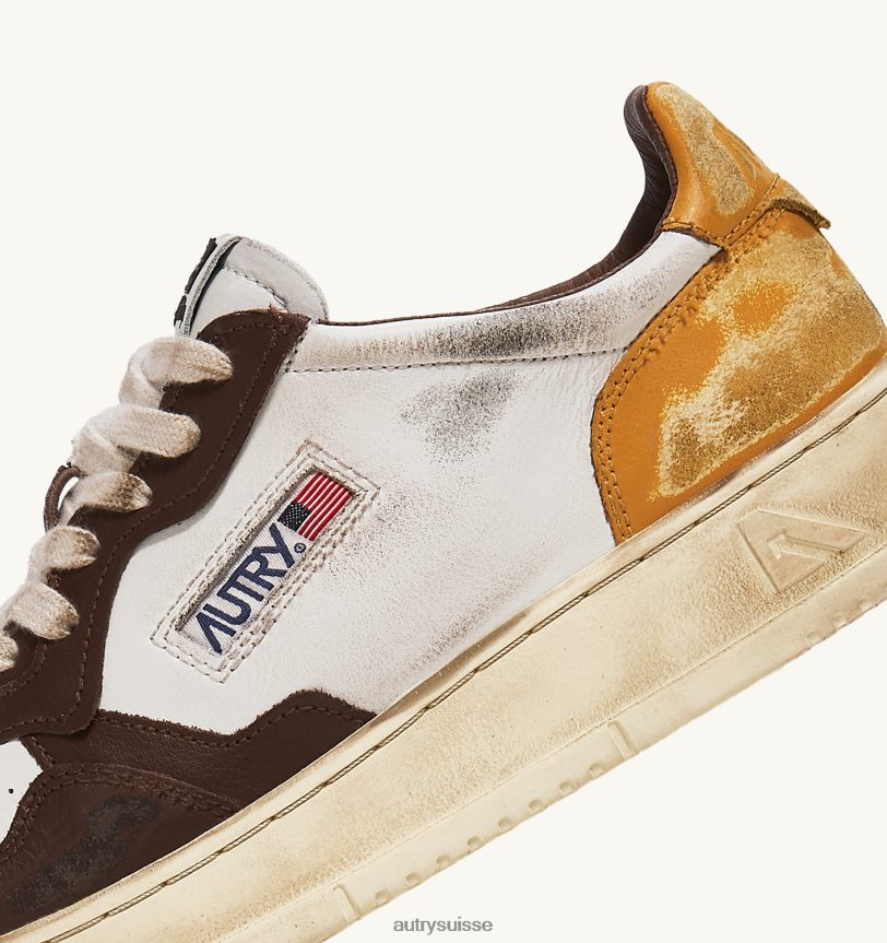 sneaker basse super vintage en cuir marron blanc et miel 28NX0030 suisse Hommes Autry