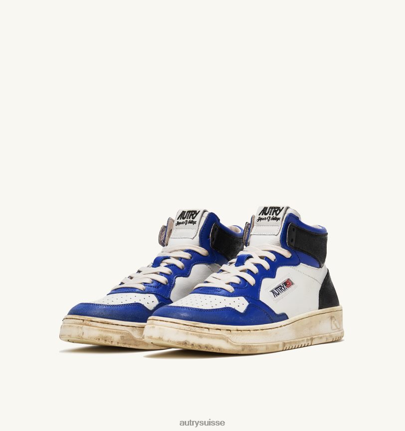 baskets super vintage mid en cuir blanc bleu et noir 28NX0034 suisse Hommes Autry